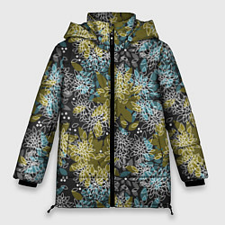 Женская зимняя куртка Черно оливковый цветочный