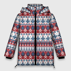 Куртка зимняя женская Этнический красно-синий узор, цвет: 3D-светло-серый