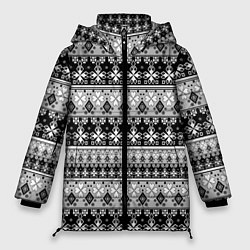 Куртка зимняя женская Черно-белый орнамент, цвет: 3D-черный