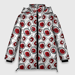 Куртка зимняя женская Красно черный узор на белом, цвет: 3D-красный