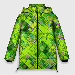 Куртка зимняя женская Ярко-зеленый абстрактный узор, цвет: 3D-красный