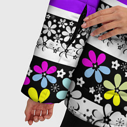Куртка зимняя женская Яркий фиолетовый цветочный, цвет: 3D-черный — фото 2