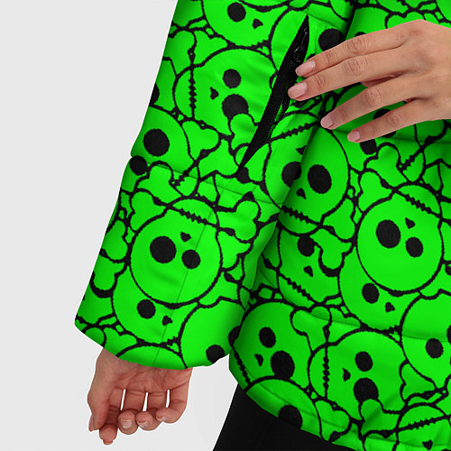 Женская зимняя куртка Черепа на кислотно-зеленом фоне / 3D-Красный – фото 5