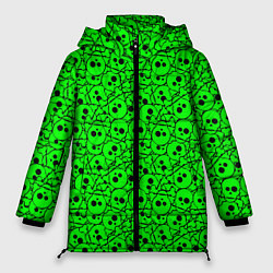 Женская зимняя куртка Черепа на кислотно-зеленом фоне