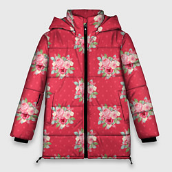Куртка зимняя женская Красные цветы розы, цвет: 3D-черный