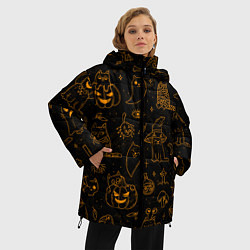 Куртка зимняя женская ХЕЛЛОУИН ПАТТЕРН КОТИКИ HALLOWEEN KITTY, цвет: 3D-черный — фото 2
