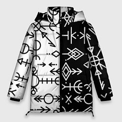 Куртка зимняя женская ДРЕВНИЕ СЛАВЯНСКИЕ РУНЫ, цвет: 3D-черный