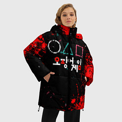 Куртка зимняя женская Игра в кальмара брызги крови, цвет: 3D-красный — фото 2