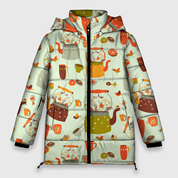 Куртка зимняя женская Осенние чаепитие, цвет: 3D-черный