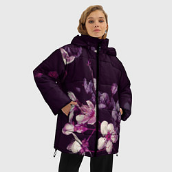 Куртка зимняя женская САКУРА НА ЧЁРНОМ ФОНЕ, цвет: 3D-черный — фото 2