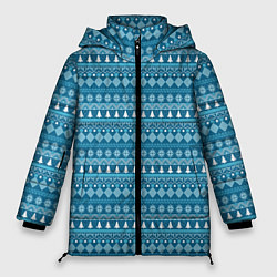 Женская зимняя куртка Новогодний узор сине-белого цвета