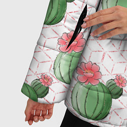 Куртка зимняя женская Паттерн из кактусов, цвет: 3D-черный — фото 2