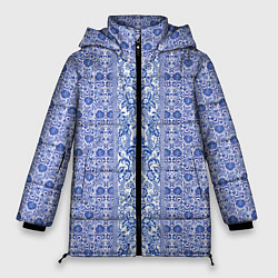 Куртка зимняя женская Русские узоры Гжель, цвет: 3D-черный