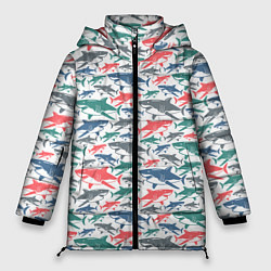 Куртка зимняя женская Разноцветные Акулы, цвет: 3D-красный