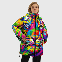 Куртка зимняя женская Тигр в стиле поп-арт, цвет: 3D-красный — фото 2