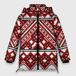Куртка зимняя женская Русский узор, геометрическая вышивка, цвет: 3D-черный