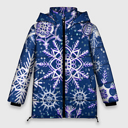 Женская зимняя куртка Белые снежинки на темно-синем фоне