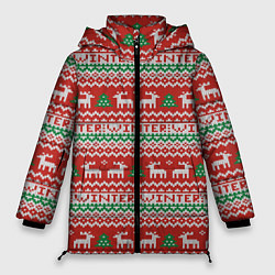 Куртка зимняя женская Deer Christmas Pattern, цвет: 3D-черный