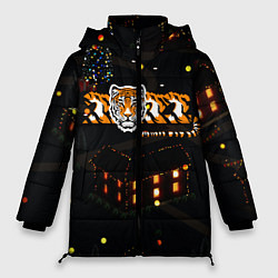 Куртка зимняя женская Ночной новогодний город 2022 год тигра, цвет: 3D-красный