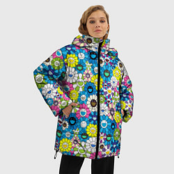 Куртка зимняя женская Takashi Murakami Улыбающиеся цветы, цвет: 3D-черный — фото 2