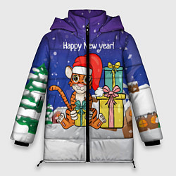 Женская зимняя куртка Новый год 2022 - Тигр с подарками