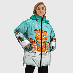 Куртка зимняя женская Тигренок запутался в гирляндах, цвет: 3D-красный — фото 2