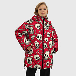 Куртка зимняя женская Черепа с сердечками в глазах, цвет: 3D-черный — фото 2