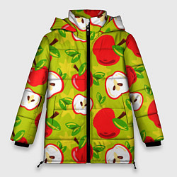 Куртка зимняя женская Яблочки паттерн, цвет: 3D-красный