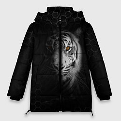 Женская зимняя куртка Тигр черно-белый соты