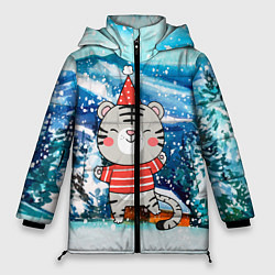 Куртка зимняя женская Тигренок в заснеженную погоду, цвет: 3D-красный