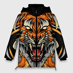 Куртка зимняя женская Символ года тигр в гневе, цвет: 3D-красный