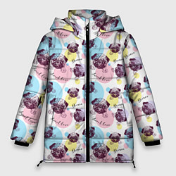 Куртка зимняя женская Милые Мопсики, цвет: 3D-черный