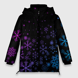 Куртка зимняя женская Новогодние снежинки Градиент, цвет: 3D-черный