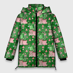Куртка зимняя женская Кактусы в горшках green, цвет: 3D-светло-серый