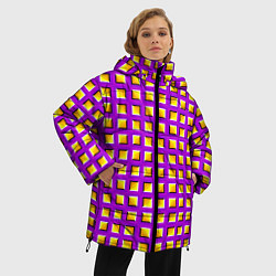 Куртка зимняя женская Фиолетовый Фон с Желтыми Квадратами Иллюзия Движен, цвет: 3D-светло-серый — фото 2