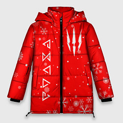 Куртка зимняя женская THE WITCHER НОВОГОДНИЕ СНЕЖИНКИ, цвет: 3D-красный