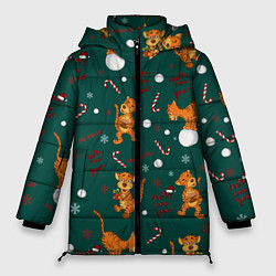Куртка зимняя женская Тигр и рождество, цвет: 3D-красный