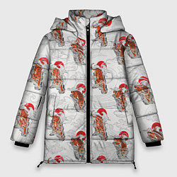 Куртка зимняя женская Тигр Закат Волны, цвет: 3D-красный