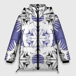 Женская зимняя куртка Острый белые снежинки на сиреневом фоне