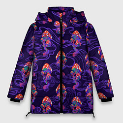 Куртка зимняя женская Грибы психоделика, цвет: 3D-черный