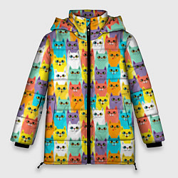 Куртка зимняя женская Разноцветные Мультяшные Котики, цвет: 3D-черный