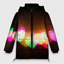 Куртка зимняя женская Горящие сердца всех цветов радуги, цвет: 3D-черный