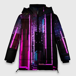 Куртка зимняя женская Ночной город в киберпанке, цвет: 3D-черный