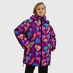 Куртка зимняя женская Психоделические грибы паттерн, цвет: 3D-красный — фото 2