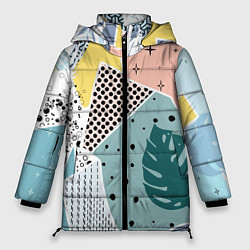 Куртка зимняя женская Абстрактный узор с пальмовыми листами и геометрией, цвет: 3D-светло-серый