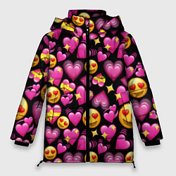 Куртка зимняя женская Эмодзи сердечки, цвет: 3D-красный