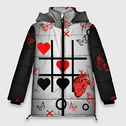 Куртка зимняя женская Крестики нолики сердцами, цвет: 3D-красный