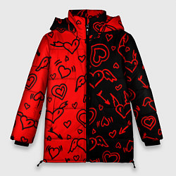 Женская зимняя куртка Черно-Красные сердца с крылышками