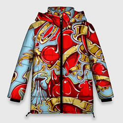 Куртка зимняя женская Сердца влюбленных, цвет: 3D-черный
