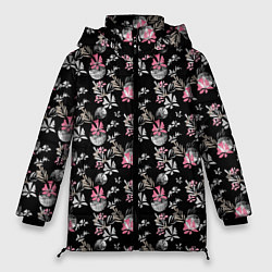 Женская зимняя куртка Абстрактный черно-розовый узор